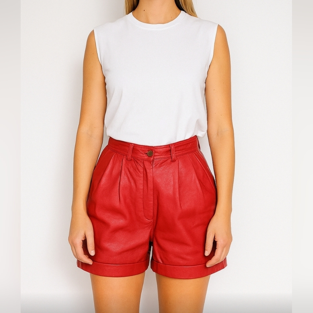 Marc Laurent Red Leather Women's Shorts Size 8